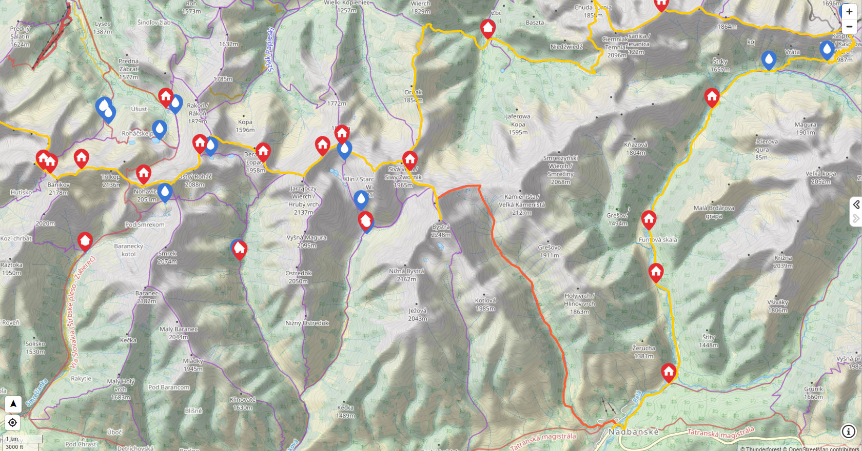 mapa Západní tatry